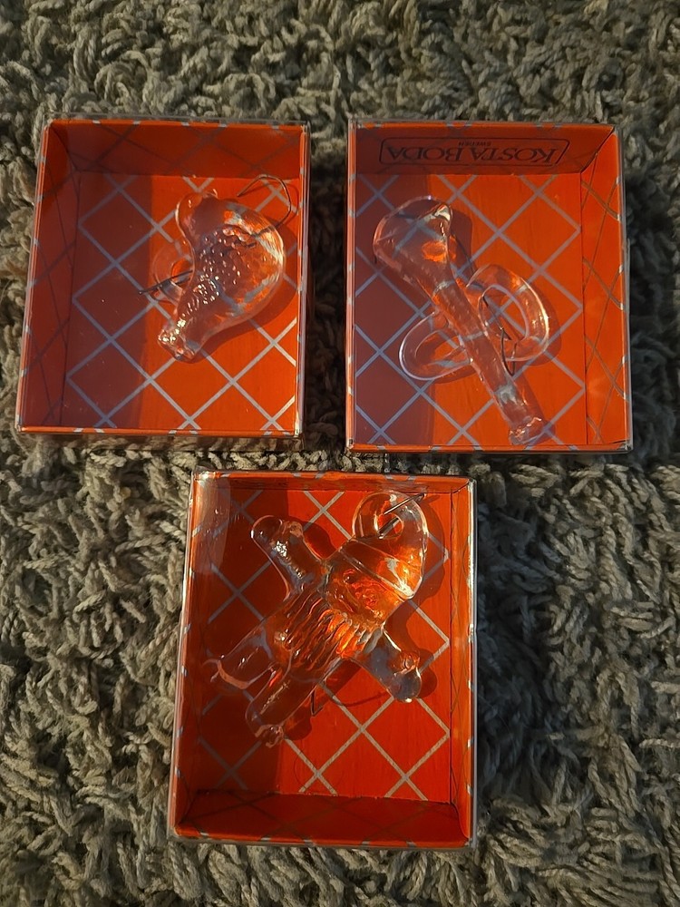 Kosta Boda Sweden Glass Christmas Ornament Lot - Gingerbread-Trumpet-Dove