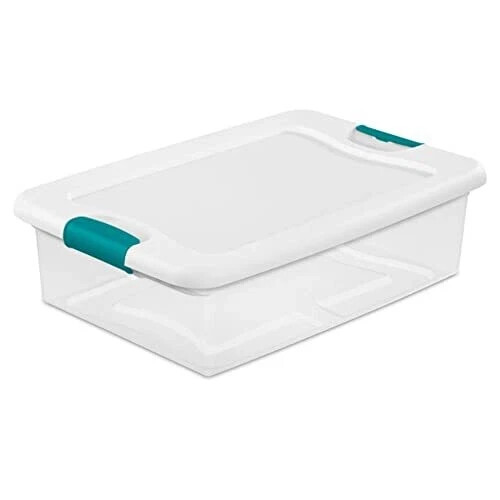 STERILITE Latching Storage Box, Clear See-Through Base, 32-Qt
