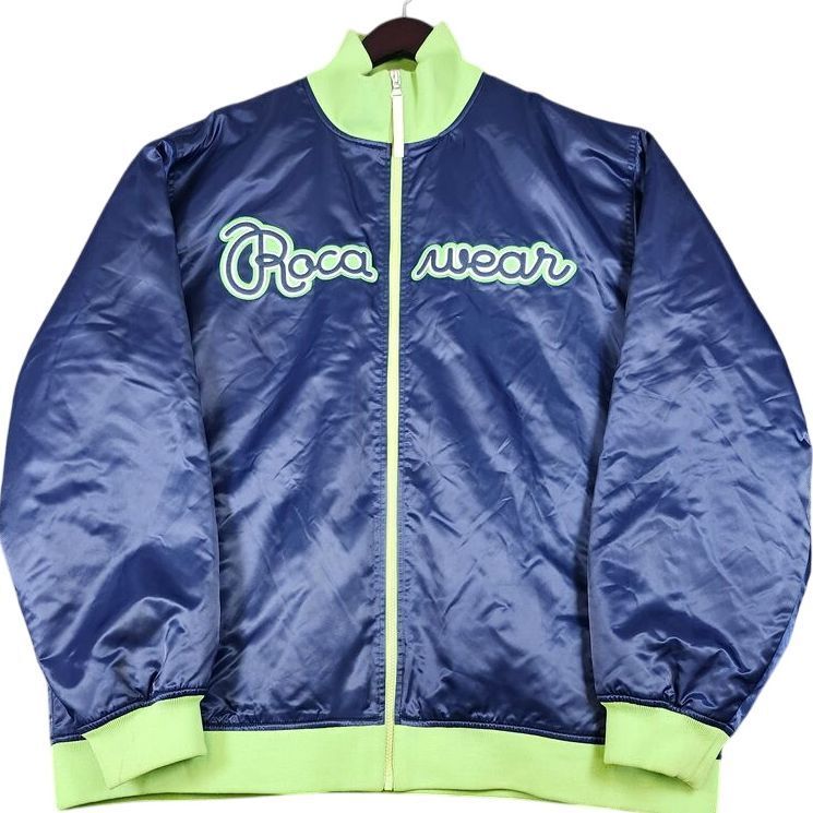 Rocawear Navy Blue Neon Green Zip Up Track Jacket Retro Y2K Streetwear