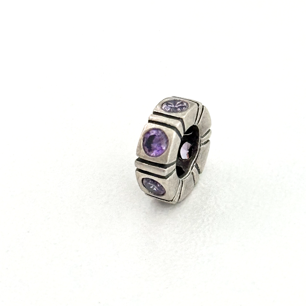 Pandora Retired 925 Silver Purple CZ Trinity Spacer Bead Charm