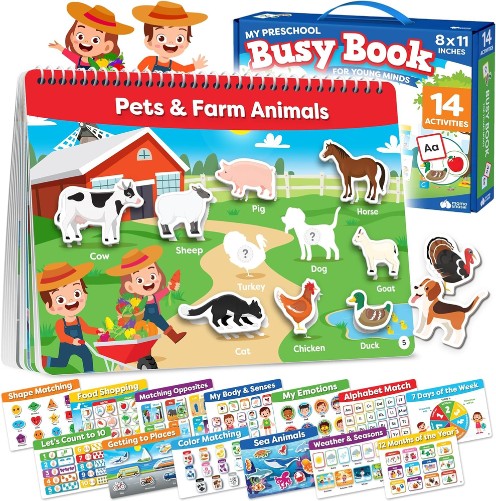 Montessori Preschool Busy Book for Toddlers Ages 3 and Up - Preassembled Prescho