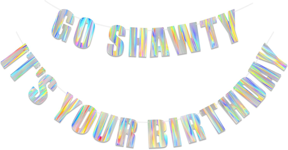 Iridescent Go Shawty It’S Your Birthday Pre-Strung 12 Ft Hip Hop Theme Banner —