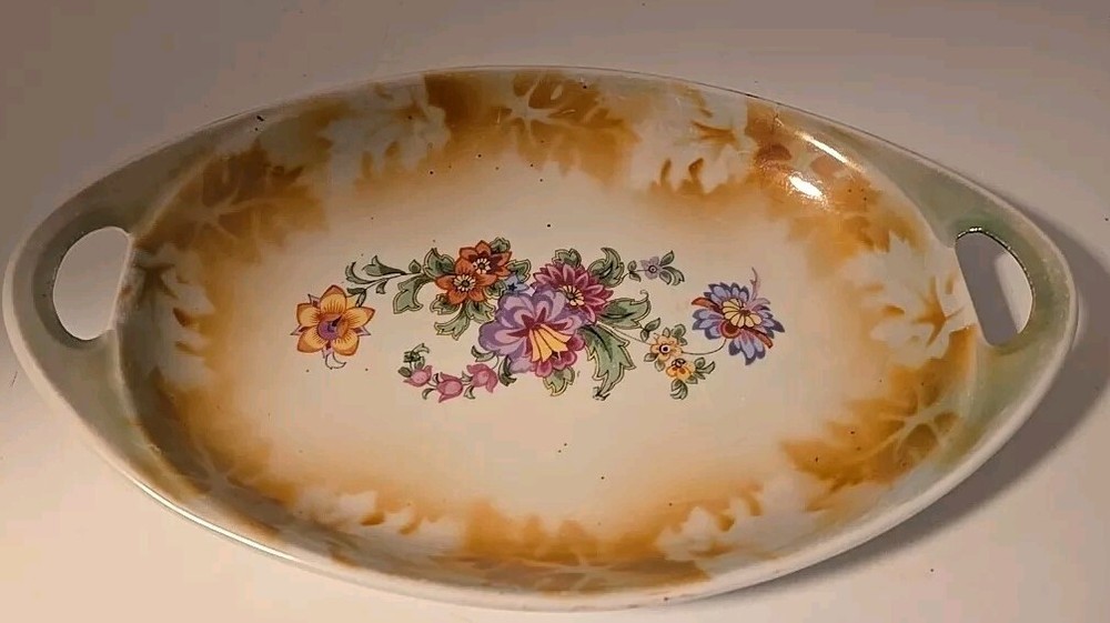 Vintage Relish Tray Dish PK Unity Germany Floral Plate Oval Plate