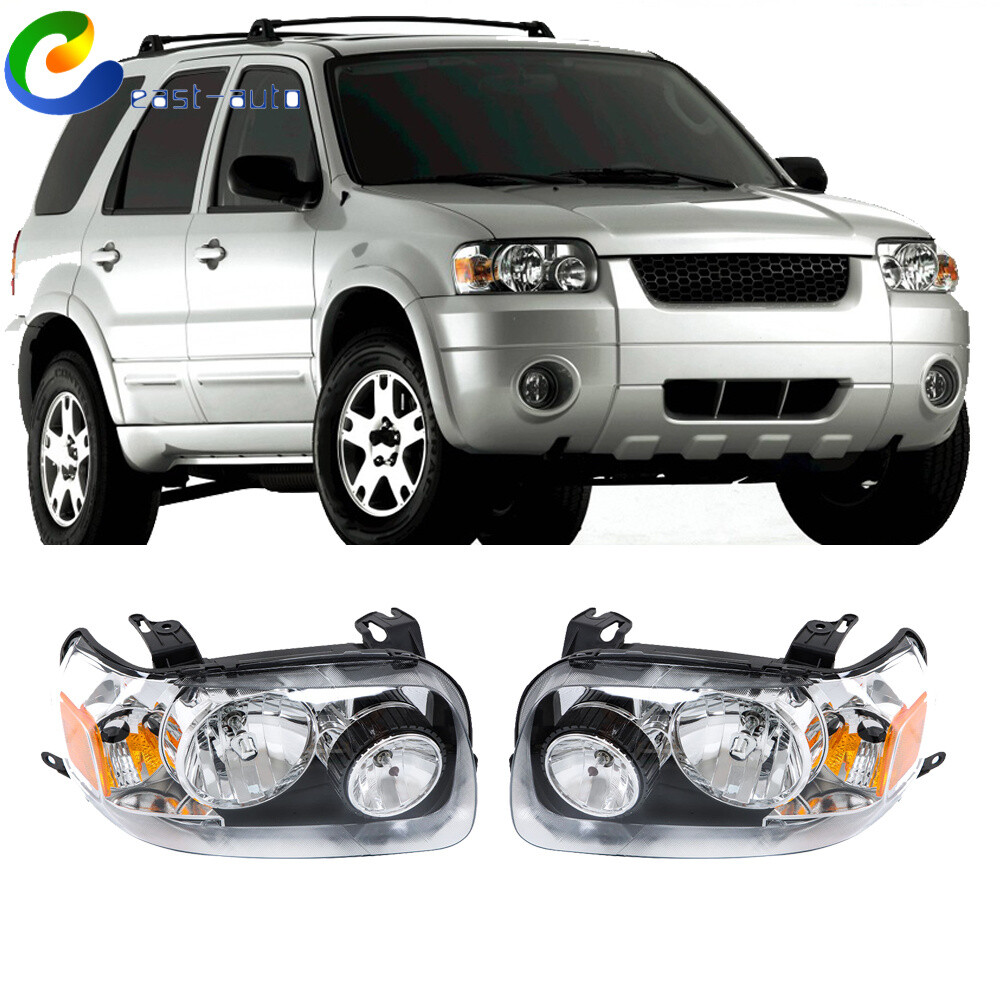 Replacement For 2005-07 Ford Escape Factory Halogen Chrome Headlights Left+Right