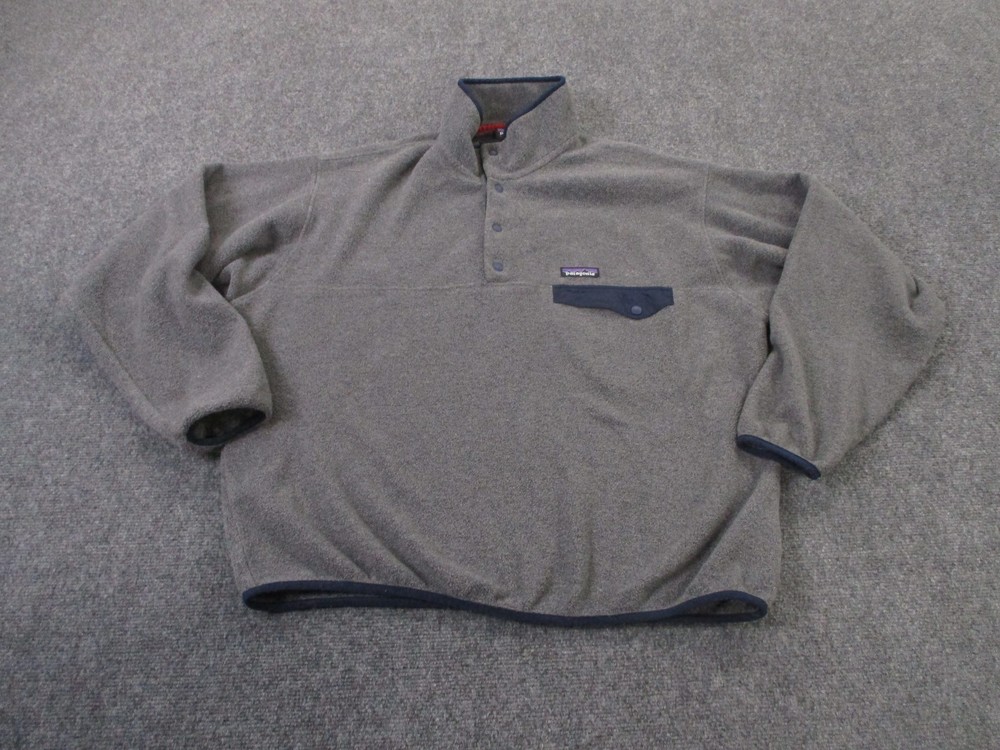 Patagonia Mens L Gray Snap-T Synchilla Fleece Jacket for Hiking & Outdoor Adventures