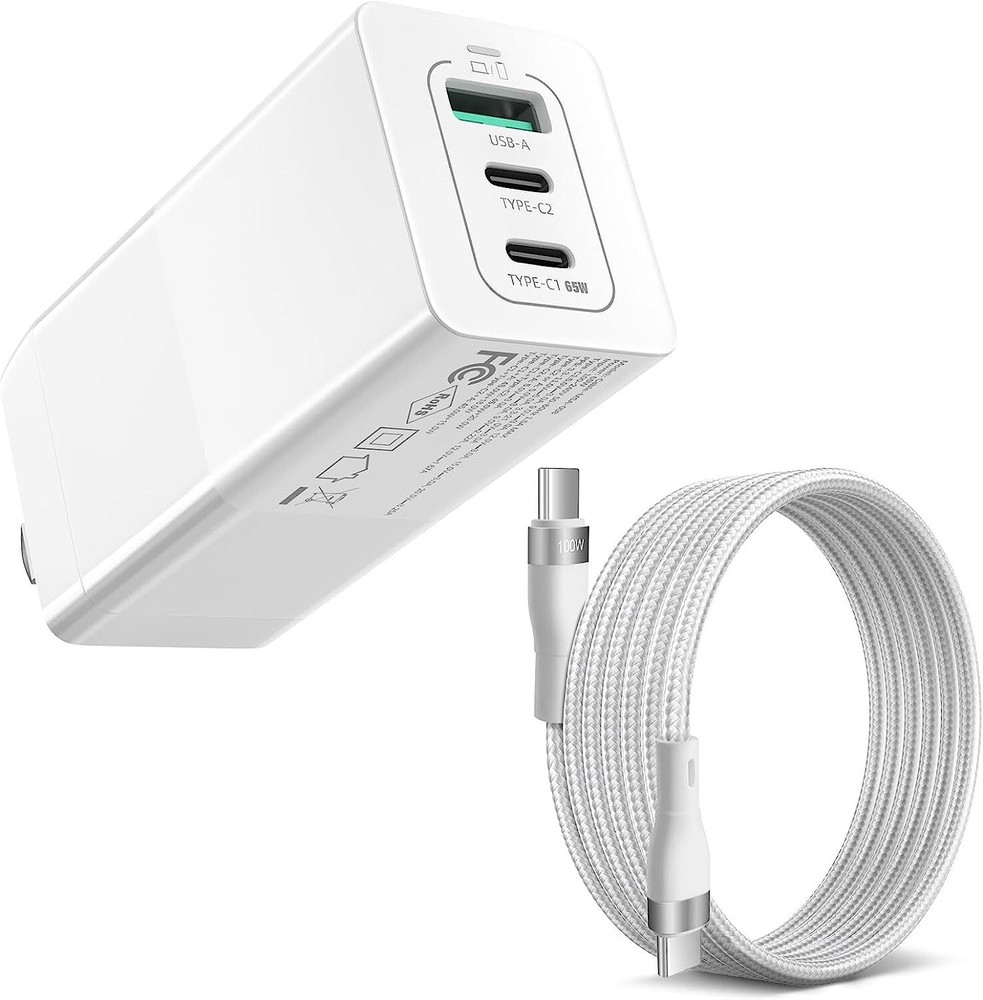 USB C Charger, 65W GaN 3-Port Fast and Compact C-Type Wall Charger Suitable