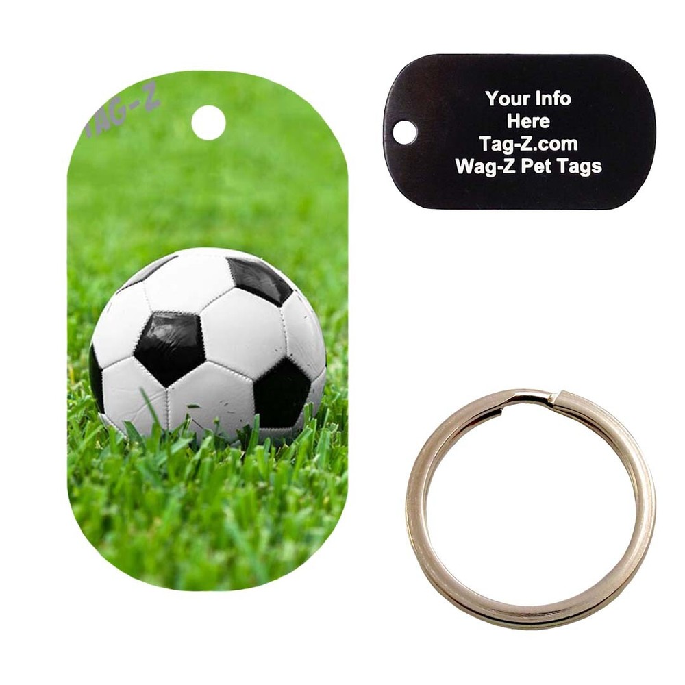 Custom Engraved Pet Tag - Real Soccer Ball - PET TAG MILITARY SHAPE - Tag-Z