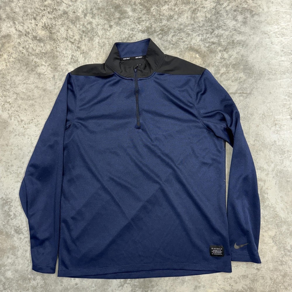 Nike Golf Pullover Mens Medium Blue Black Dri-FIT Quarter Zip Long Sleeve Top