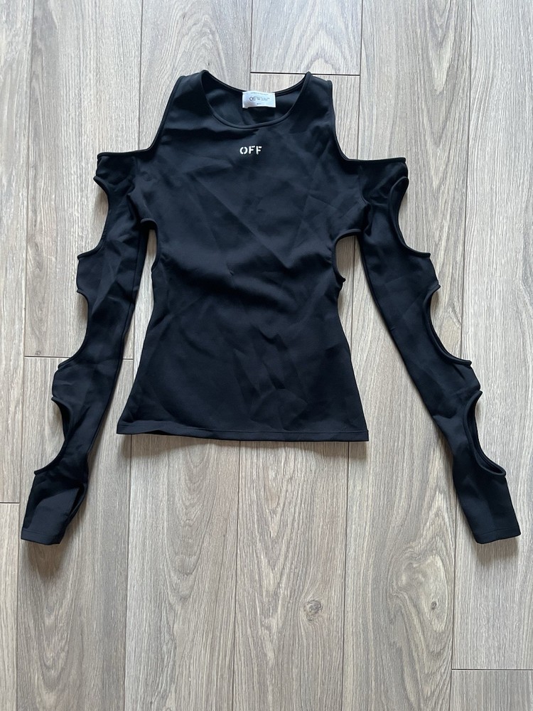 Off White Sleek Holes Long Sleeve Top - Womens UK Small - Black £495 RRP BNWT