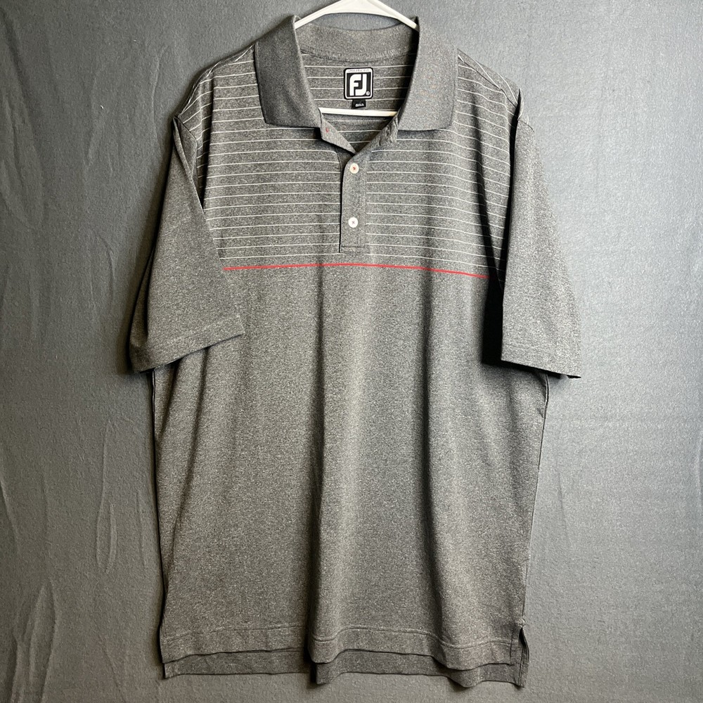 FootJoy FJ Men's XL Extra Large RED GRAY Striped GOLF Polo Shirt ATHLETIC FIT