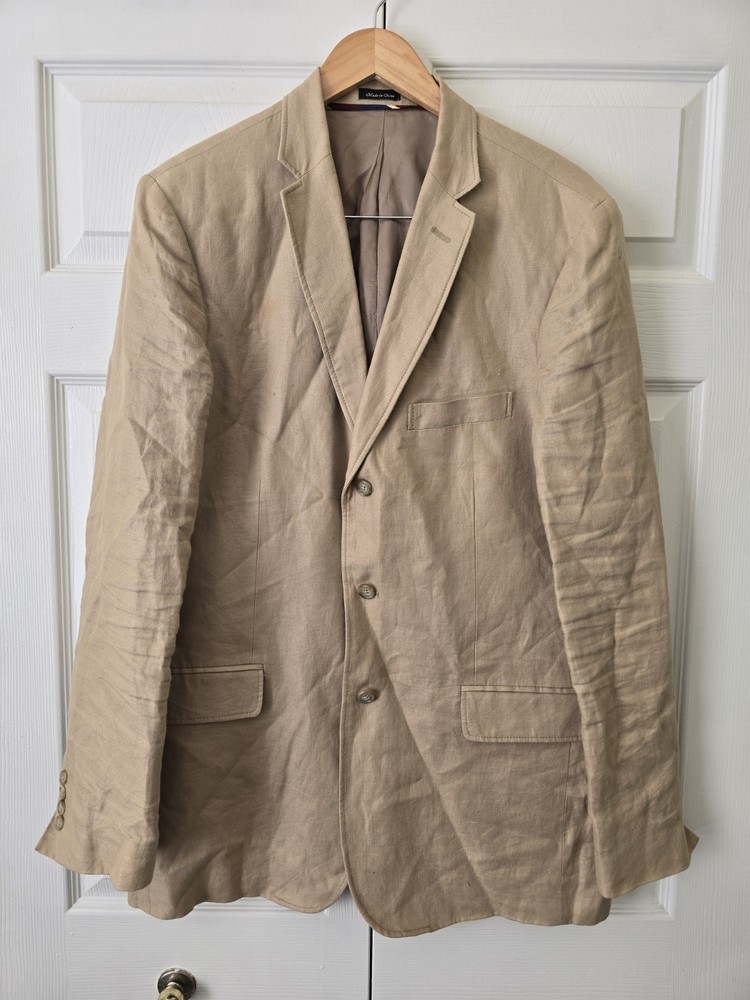 J Crew Irish Linen mens khaki beige sport coat suit jacket 42L new single vent