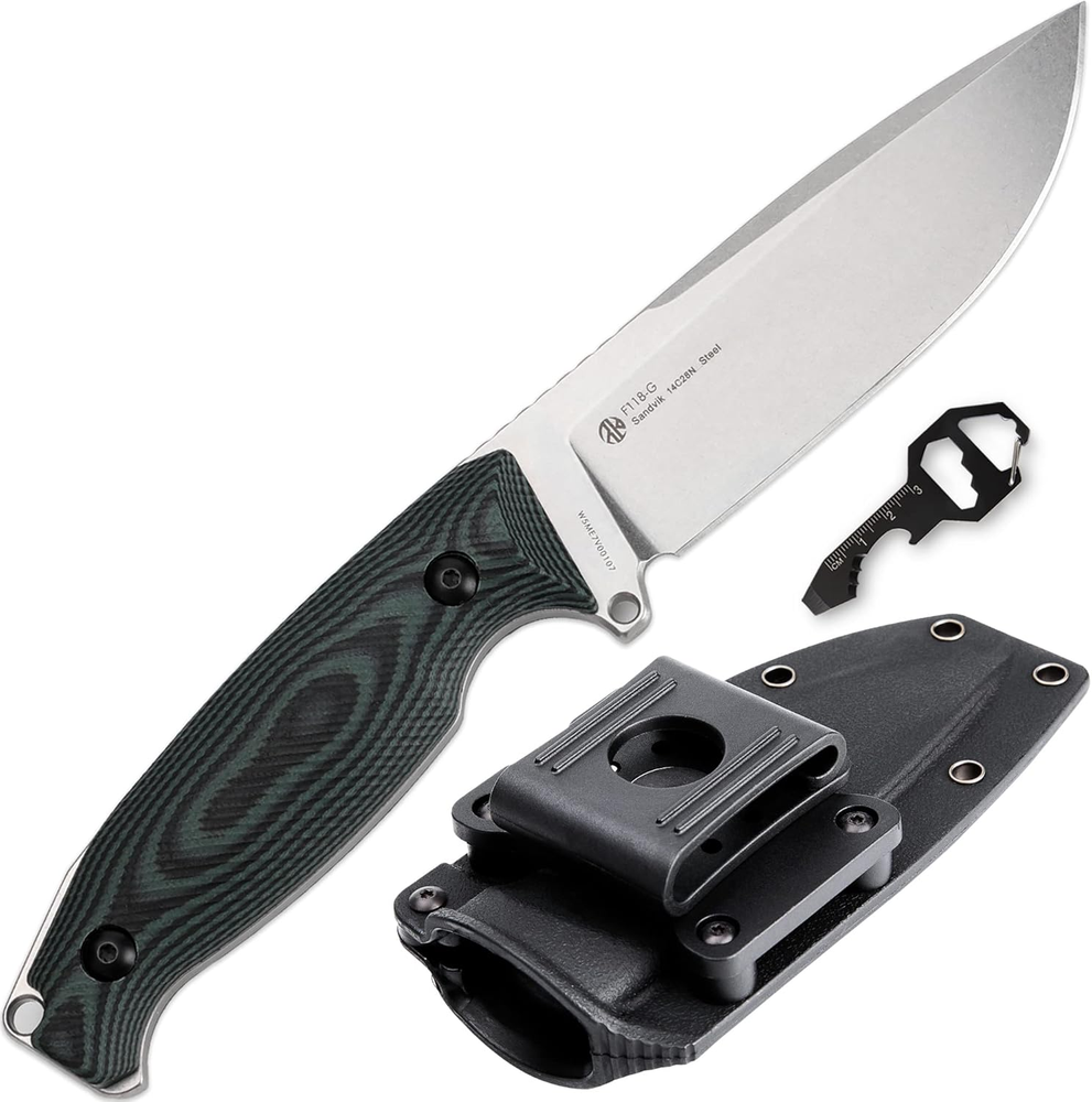 360° Rotating Tactical Camping Knife with Sheath - 14C28N Steel Full-Tan Blade