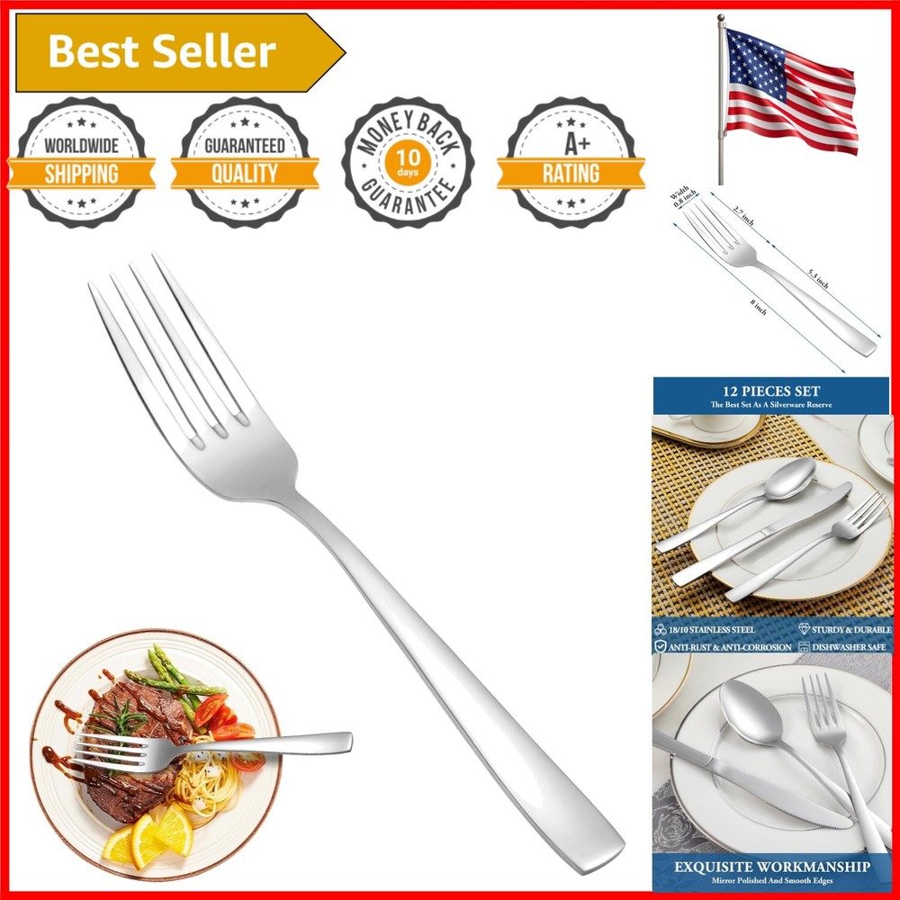 8-Inch Elegant Stainless Steel Dessert Forks Set - Dishwasher Safe Silverware