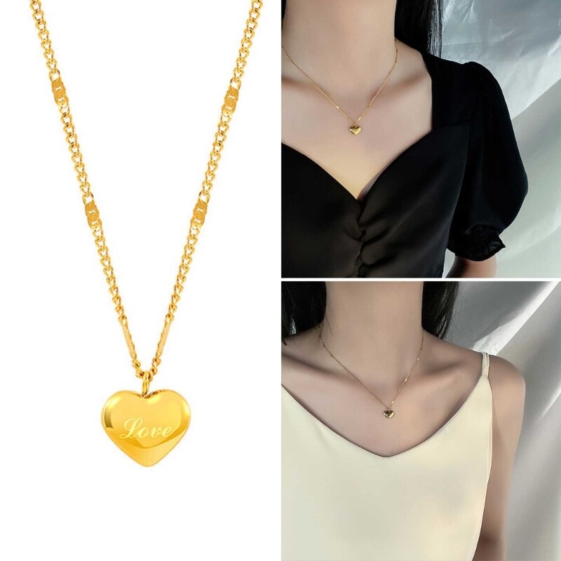 Stainless Steel Love Heart Necklace Simple Pendant Necklace Fashion Jewelry