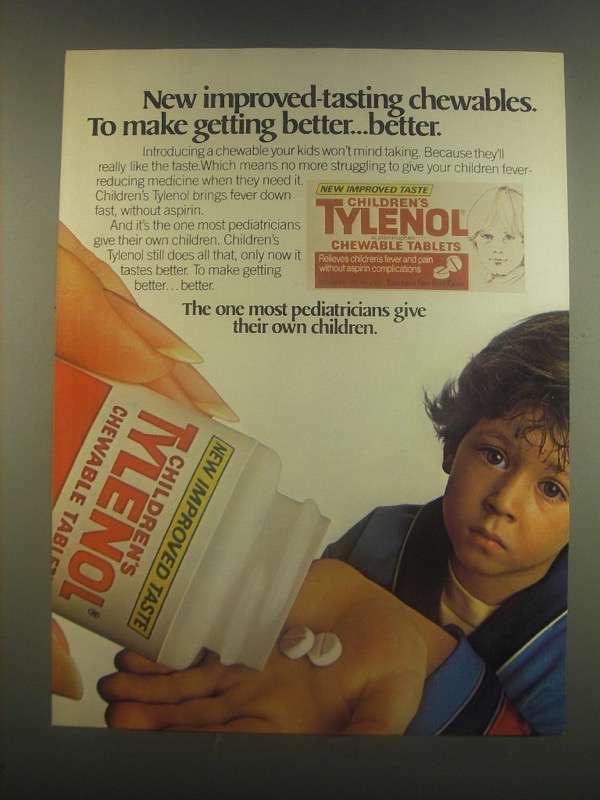 1985 Children's Tylenol Chewable Tablets Ad