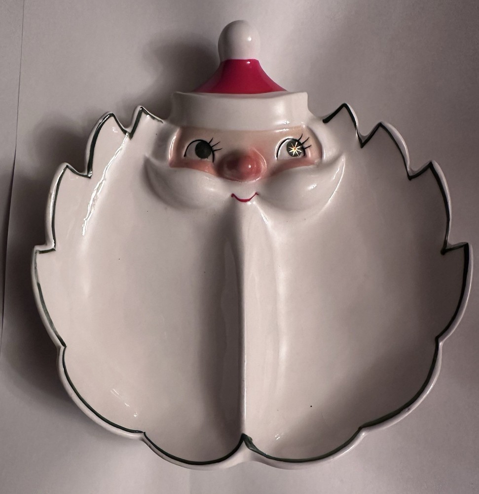 Vintage Holt Howard Starry Eye Santa Divided Porcelain Candy Dish 1954 Japan