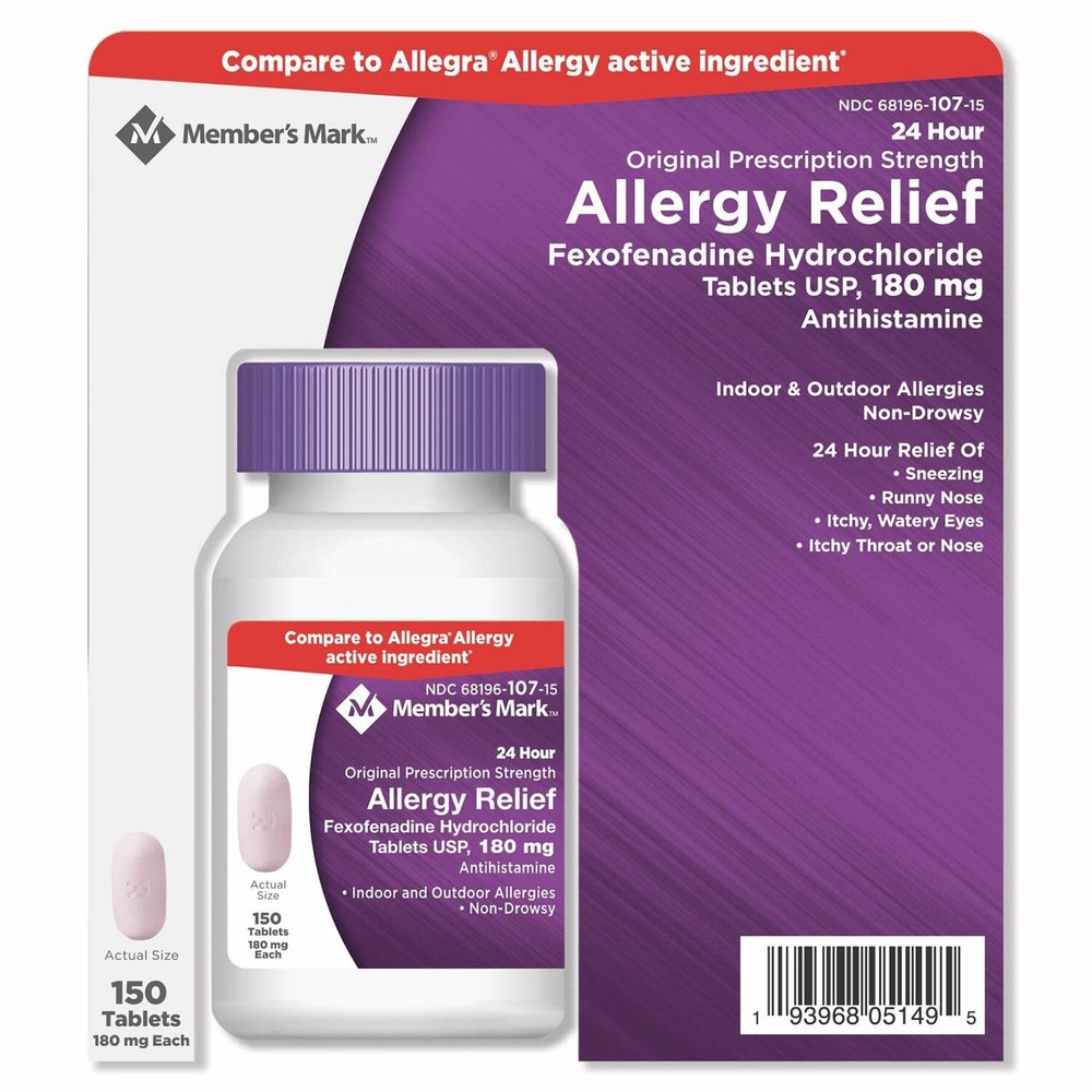 Members Mark 180mg Fexofenadine Allergy Relief Tablets 150 Count-image