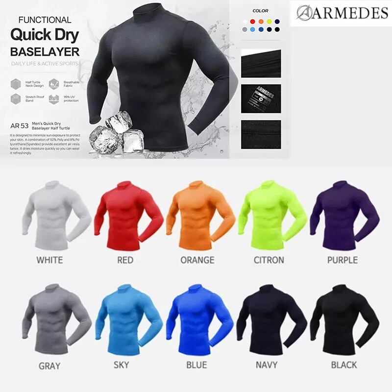 ARMEDES Men's Performance Compression Baselayer Long Sleeve Activewear AR53 Quick-Dry