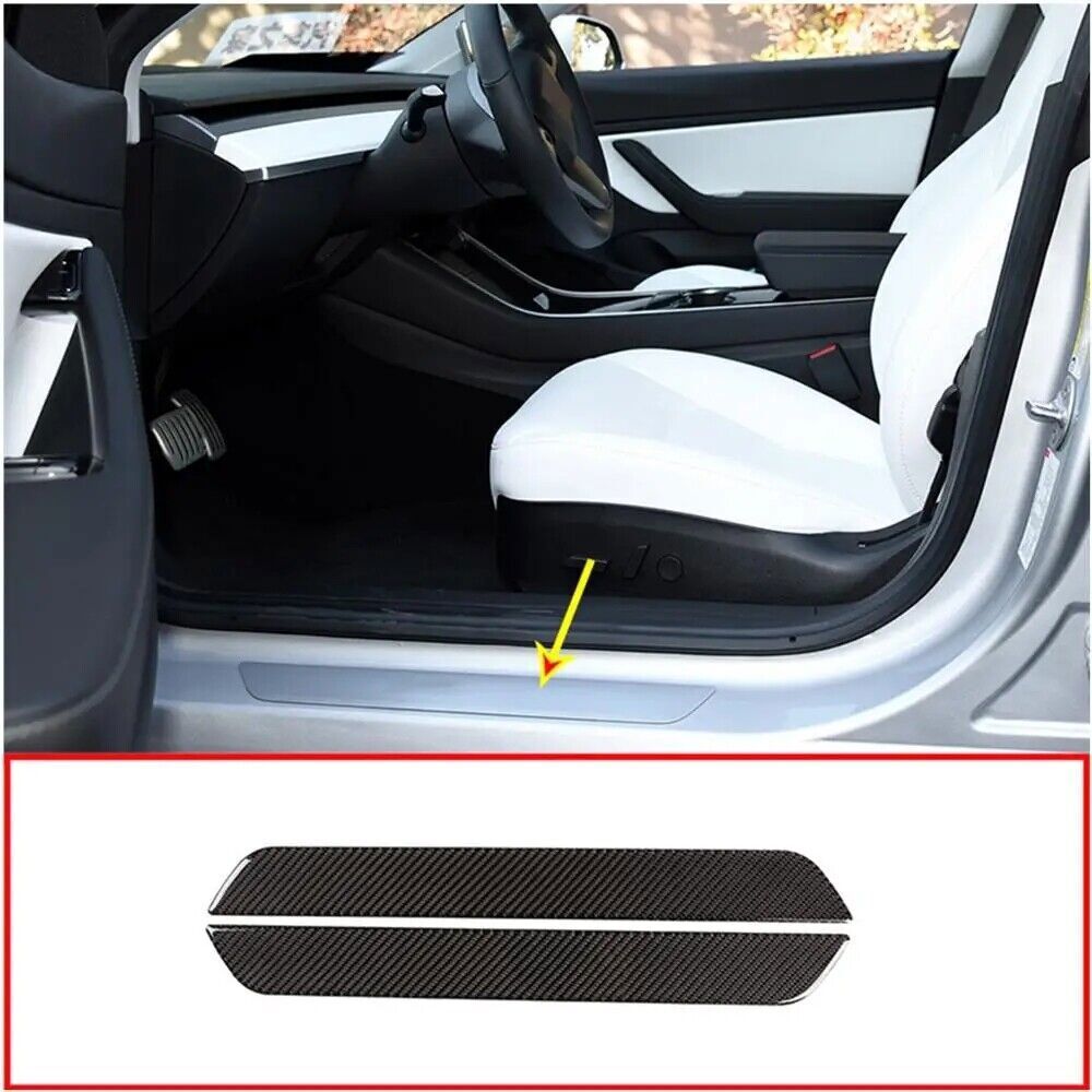 Soft Carbon Car Front Door Sill Scuff Plate Cover Trim For Tesla Model 3 2017-19