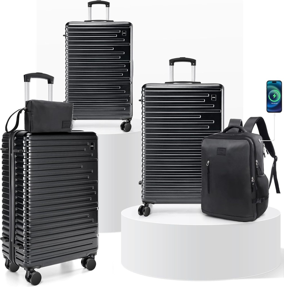 HOTEEL Luggage Set 5 Piece ABS+PC Hardshell Carry on Suitcase Double-Row Spinner