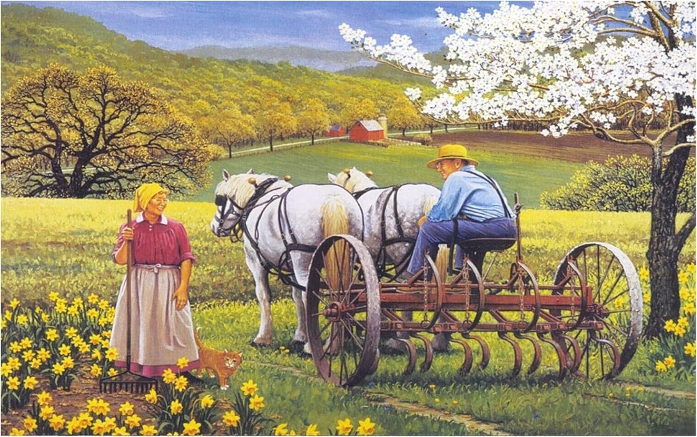 1000 Piece Olde Rural Country Farm Horses Harvester Jigsaw Puzzle