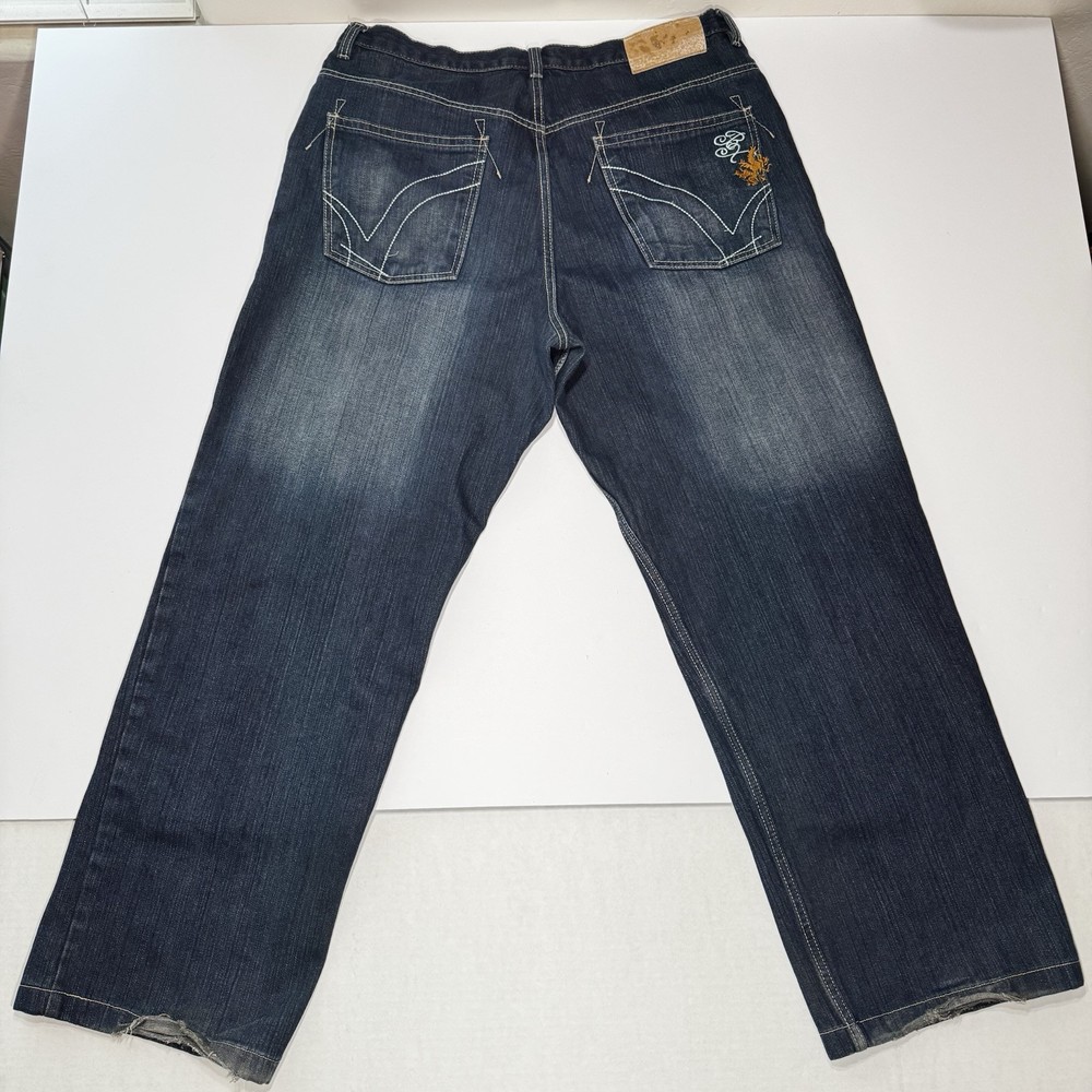 Brooklyn Express Mens 38x31 Black Y2K Baggy Denim Jeans Hip Hop Skater Style