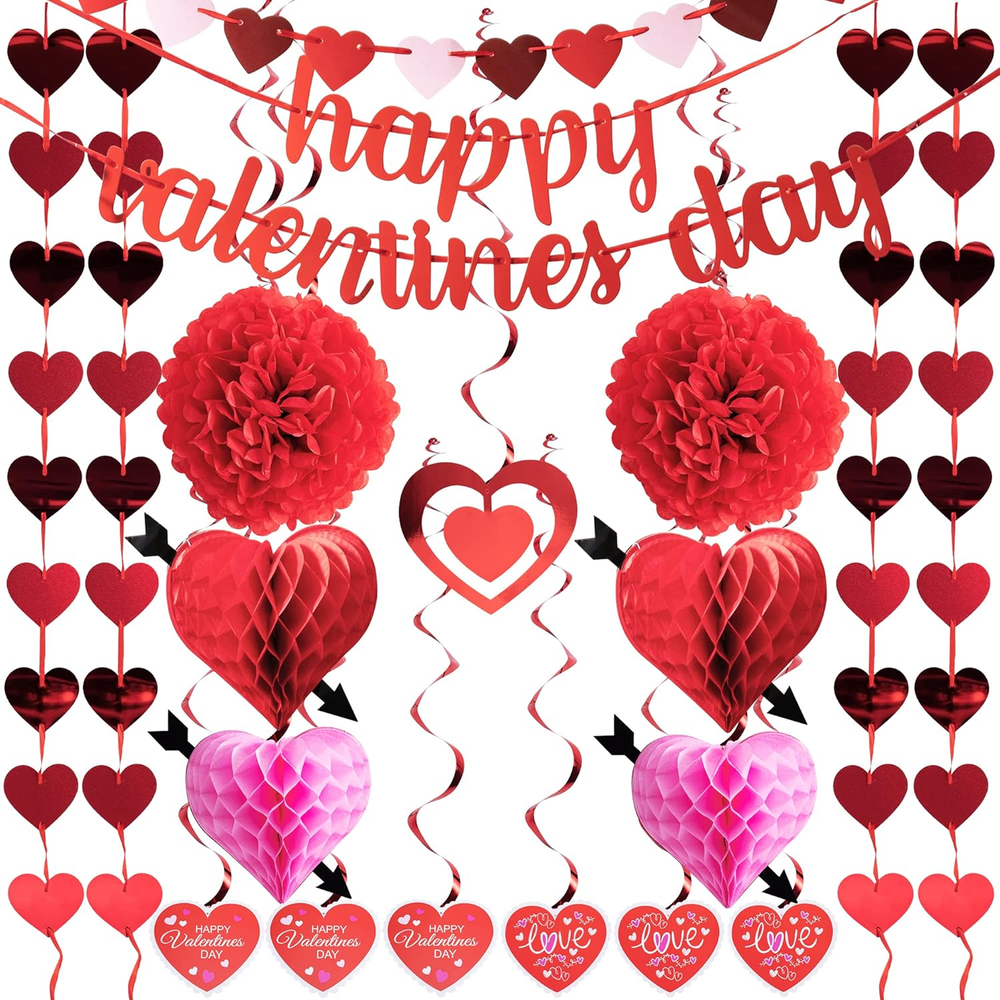 20 Packs Valentine’S Day Party Decoration Kit with Valentines Banner, Cutouts Sw