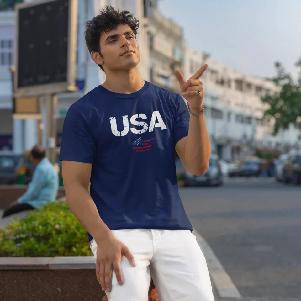 Unisex round neck short sleeve USA Flag Printed T-Shirt