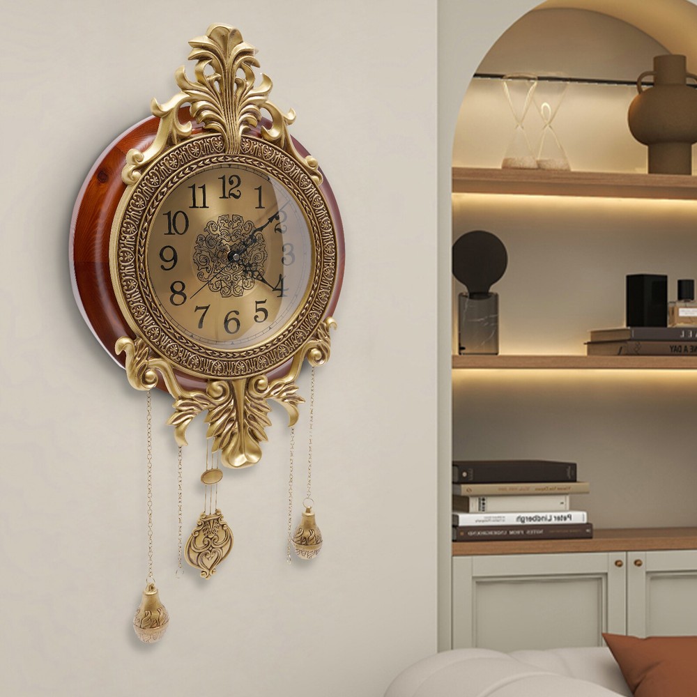 Vintage Wall Clock Battery Quartz Operated Silent Clock with Swinging Pendulum