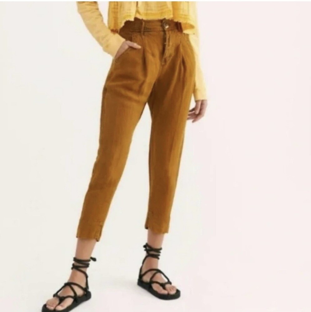 Free People Daytona Boyfriend Harem Linen Blend High Rise Pants Brown Women’s 4