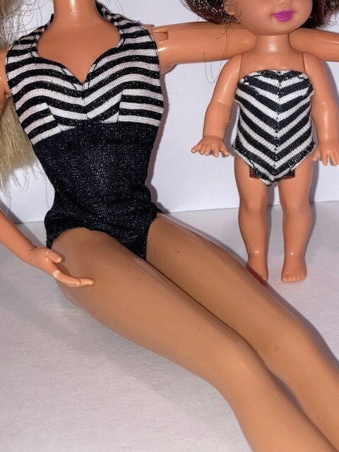 Barbie And Kelly  Clothing  Fashions Matching Swimsuits  Black & White Striped