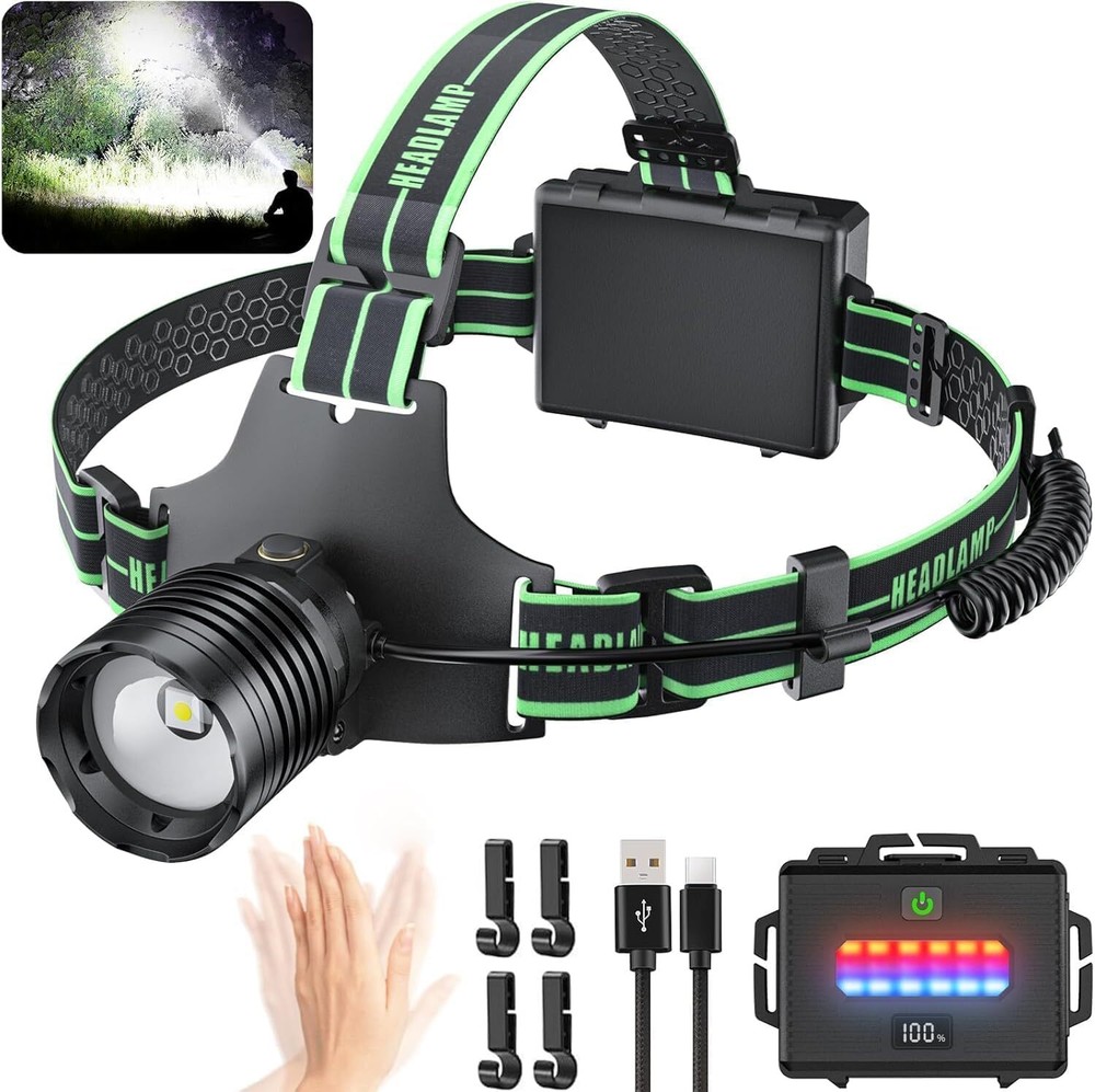 Sogdeco Rechargeable Headlamp for Adults 150000LM Super Bright & Red Light 12...