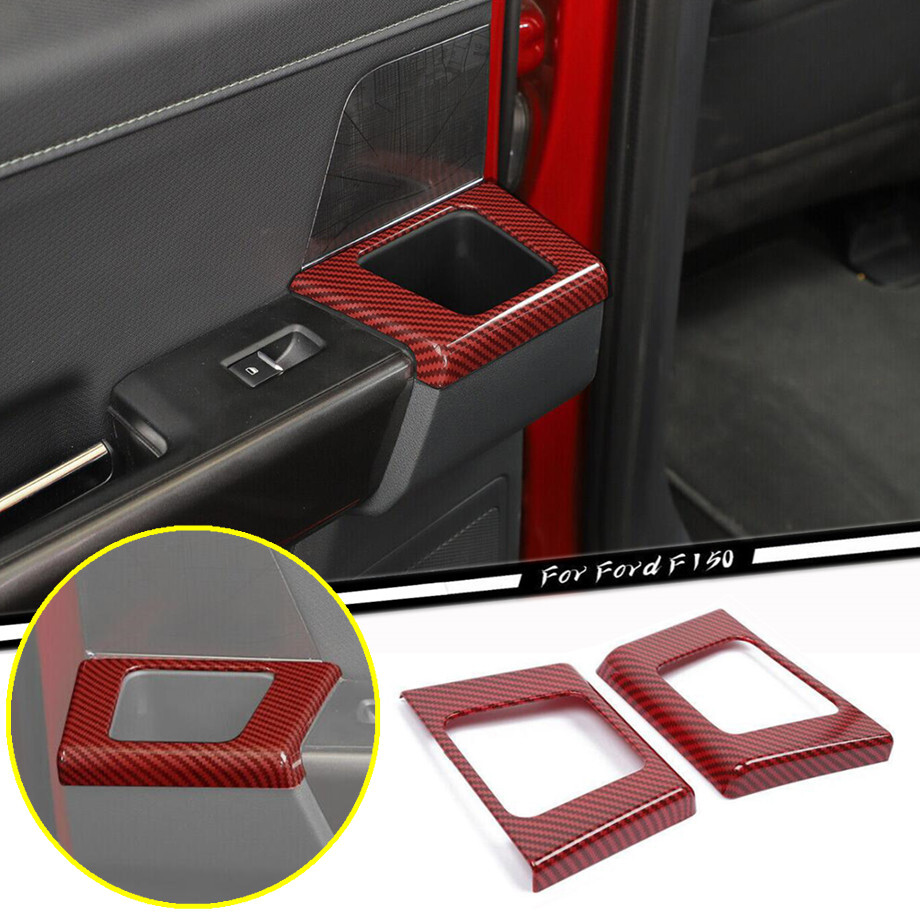 Red Carbon Rear Door Armrest Storage Cover Trim For Ford F150 21-23 Accessories