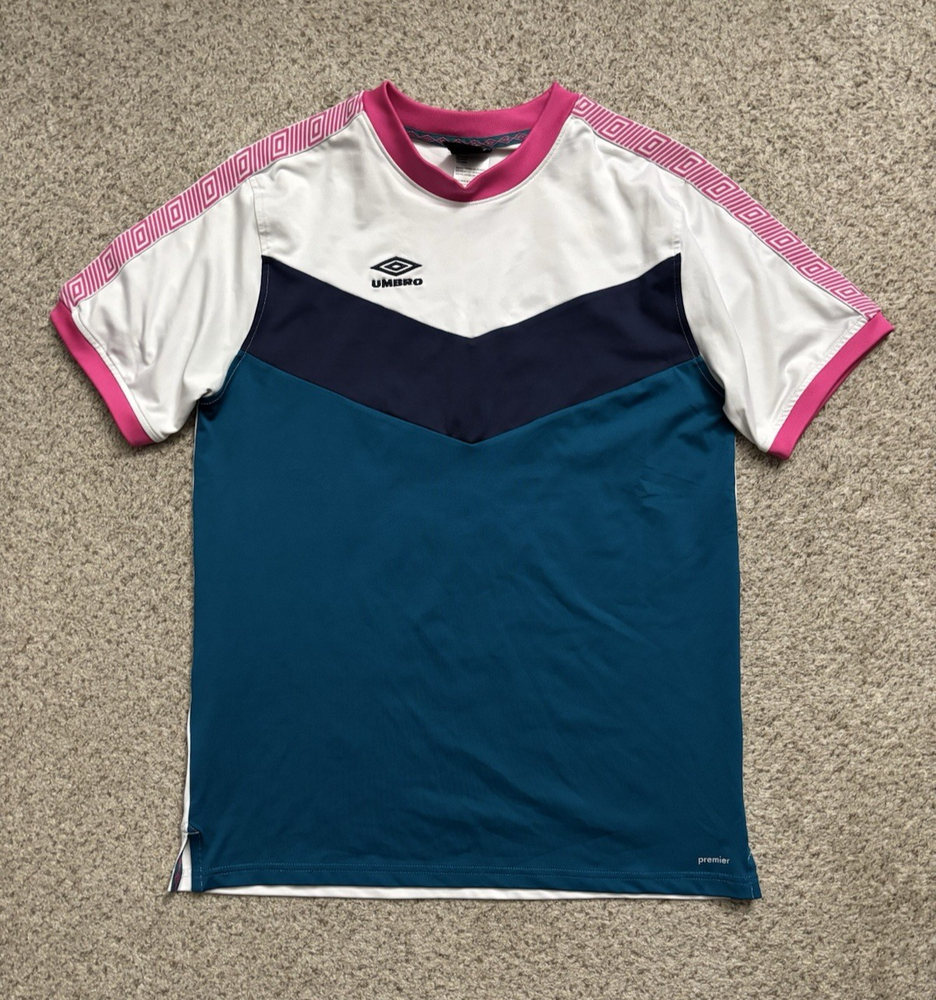 UMBRO Shirt Mens Size Medium White Chevron 80's 90's Retro Look Soccer Preppy
