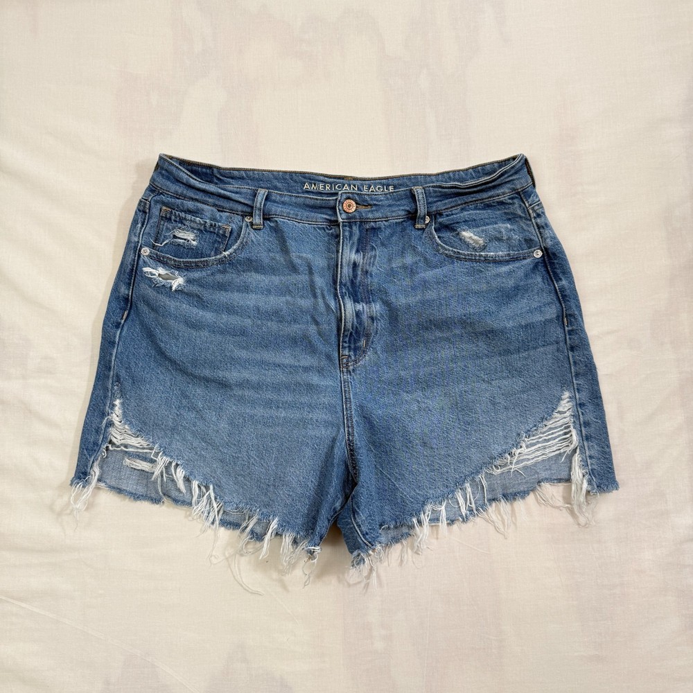 American Eagle Outfitters Women's Blue Distressed Denim Cut Off Shorts Size 18