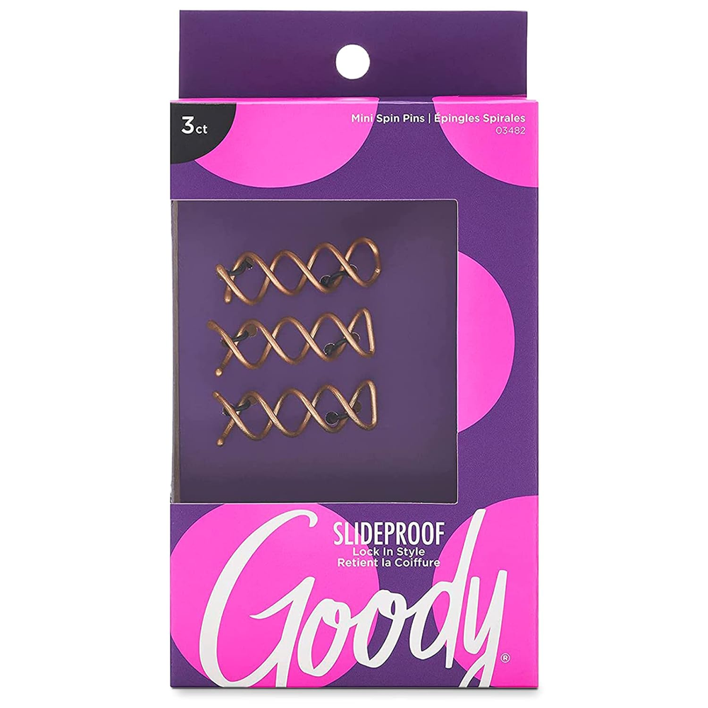 Goody Slideproof Mini Spin Pins - 3 Ct, Assorted Colors, Spiral Hair Pins, Quick