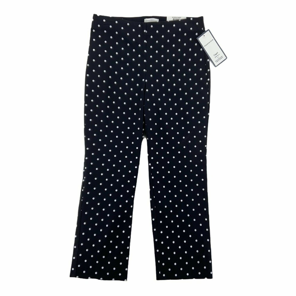 Charter Club Tummy-Control Dot Skinny Leg Capris Black White Womens 4 Nice NEW