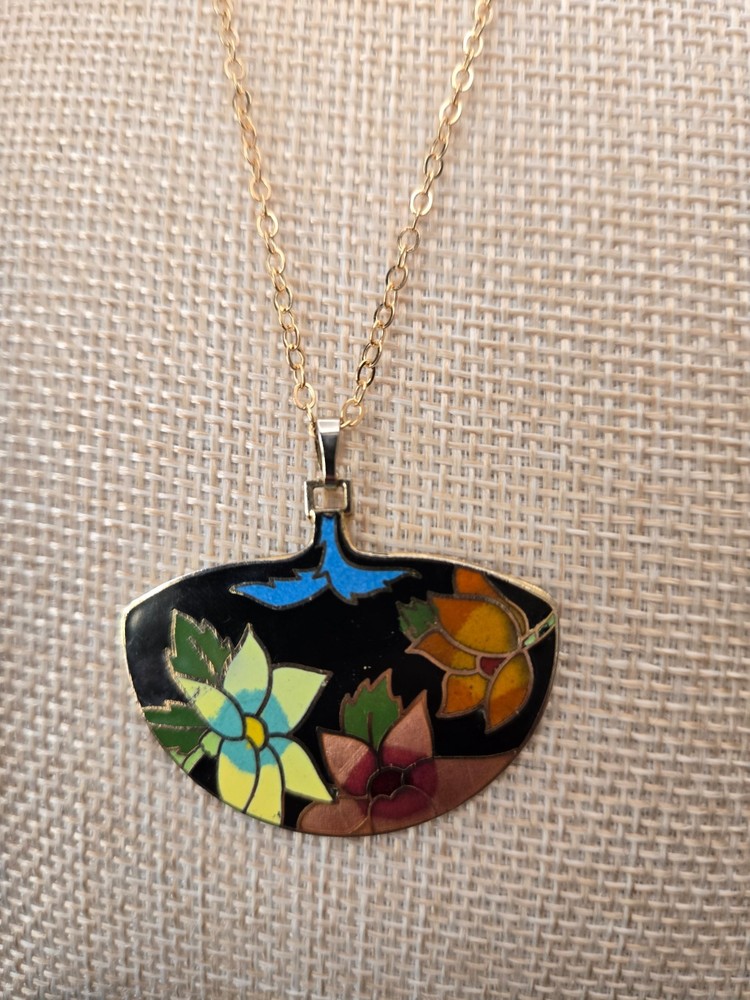 Vintage Cloisonne Necklace Pendant 1.5