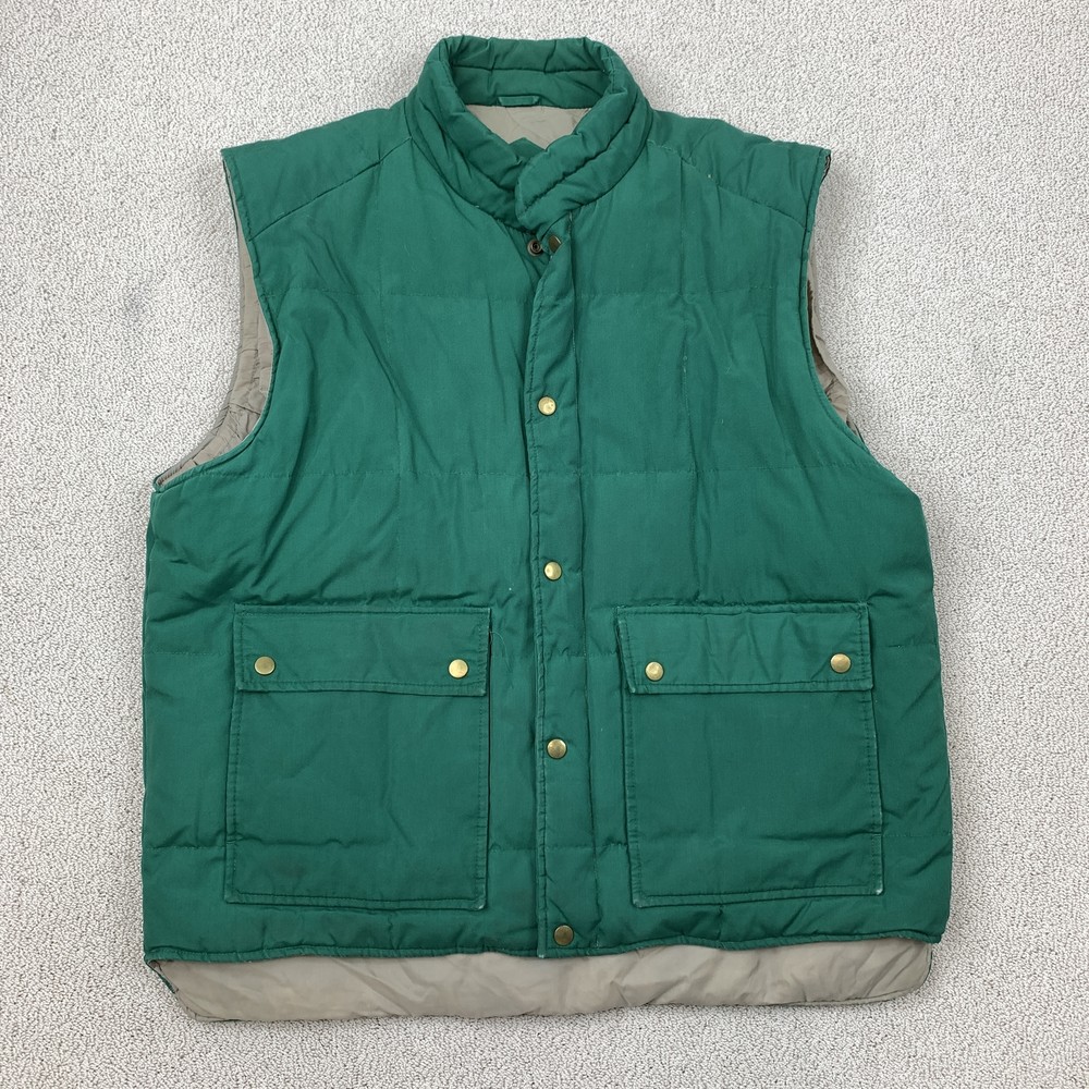 Vintage Van Heusen Men's XL Green Duck Down Puffer Vest Winter Warm