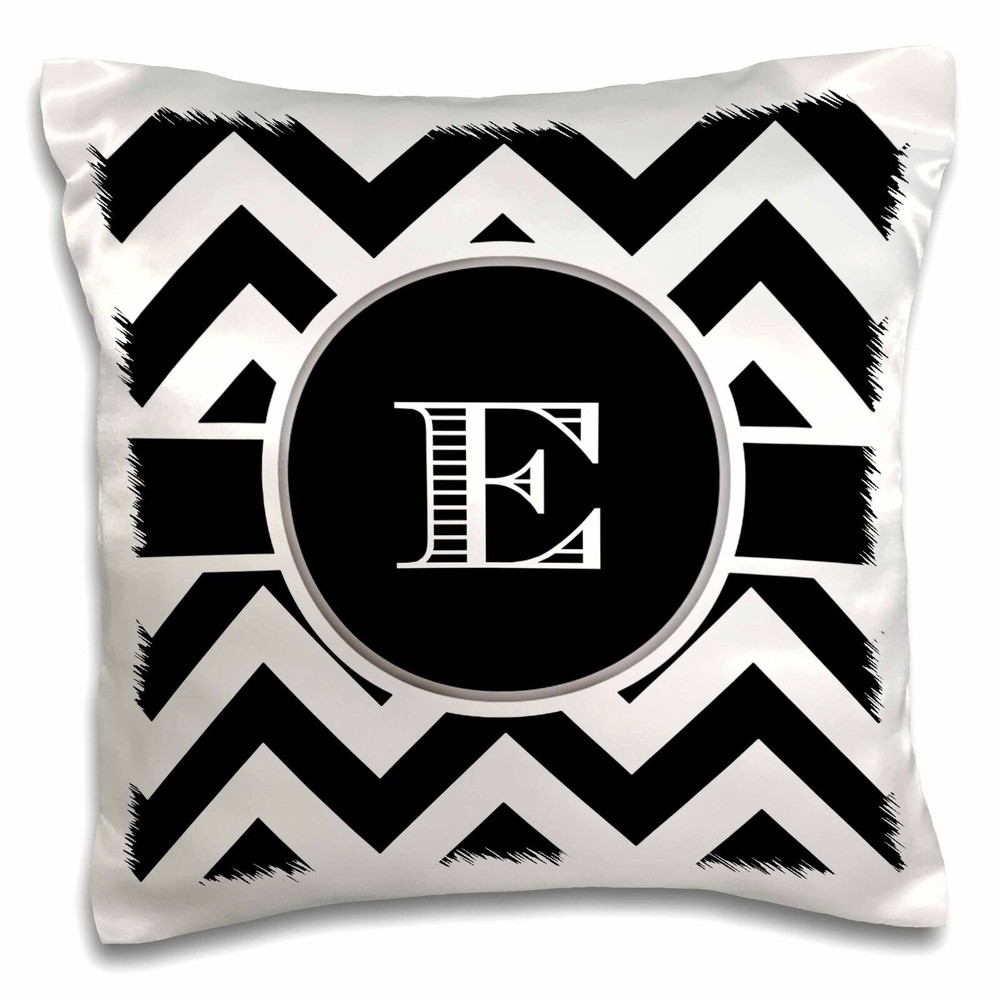 3DRose Black White Chevron Monogram Pillow Case 16x16 Initial E  