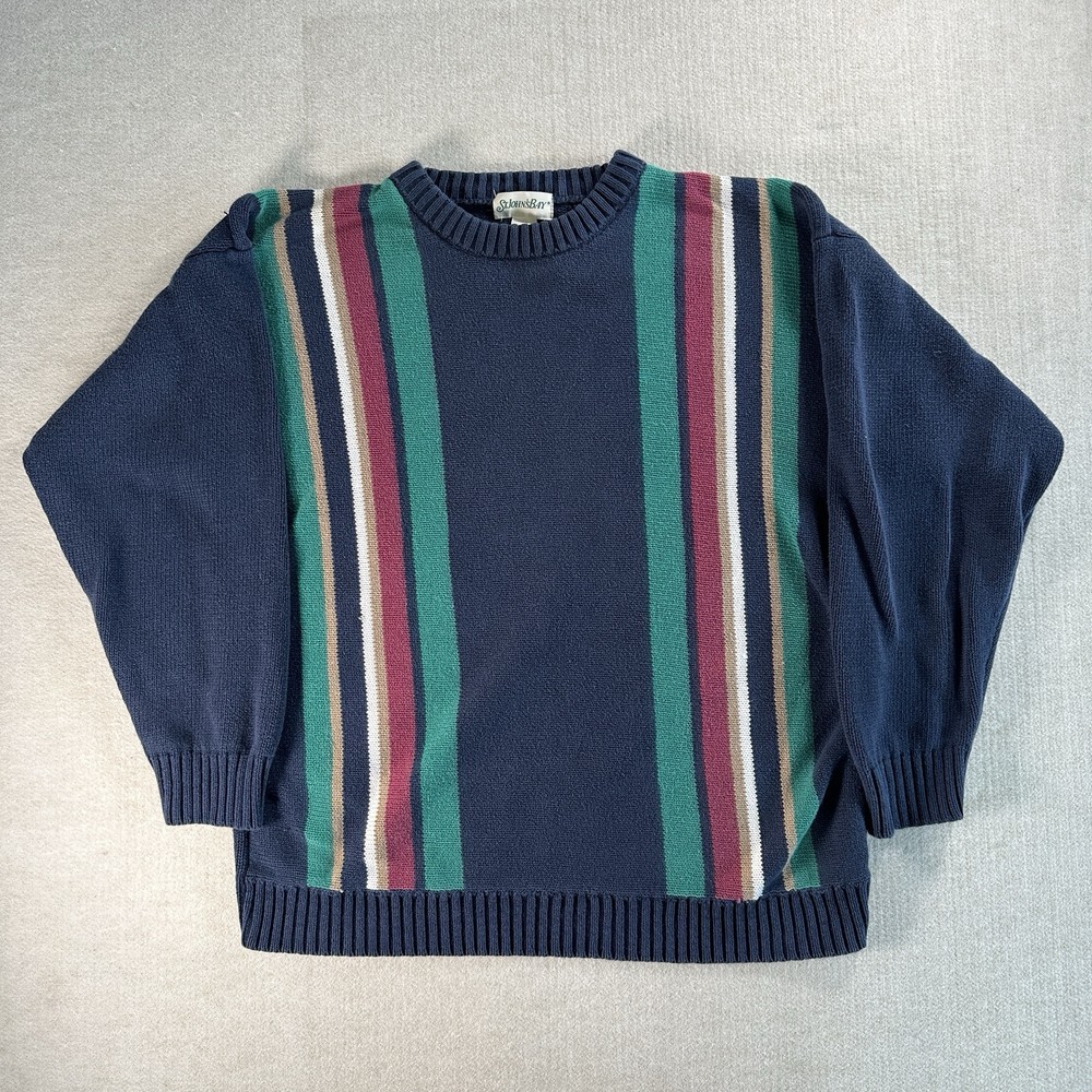 Vintage St Johns Bay Knit Sweater Mens XL Striped Pullover Multicolor