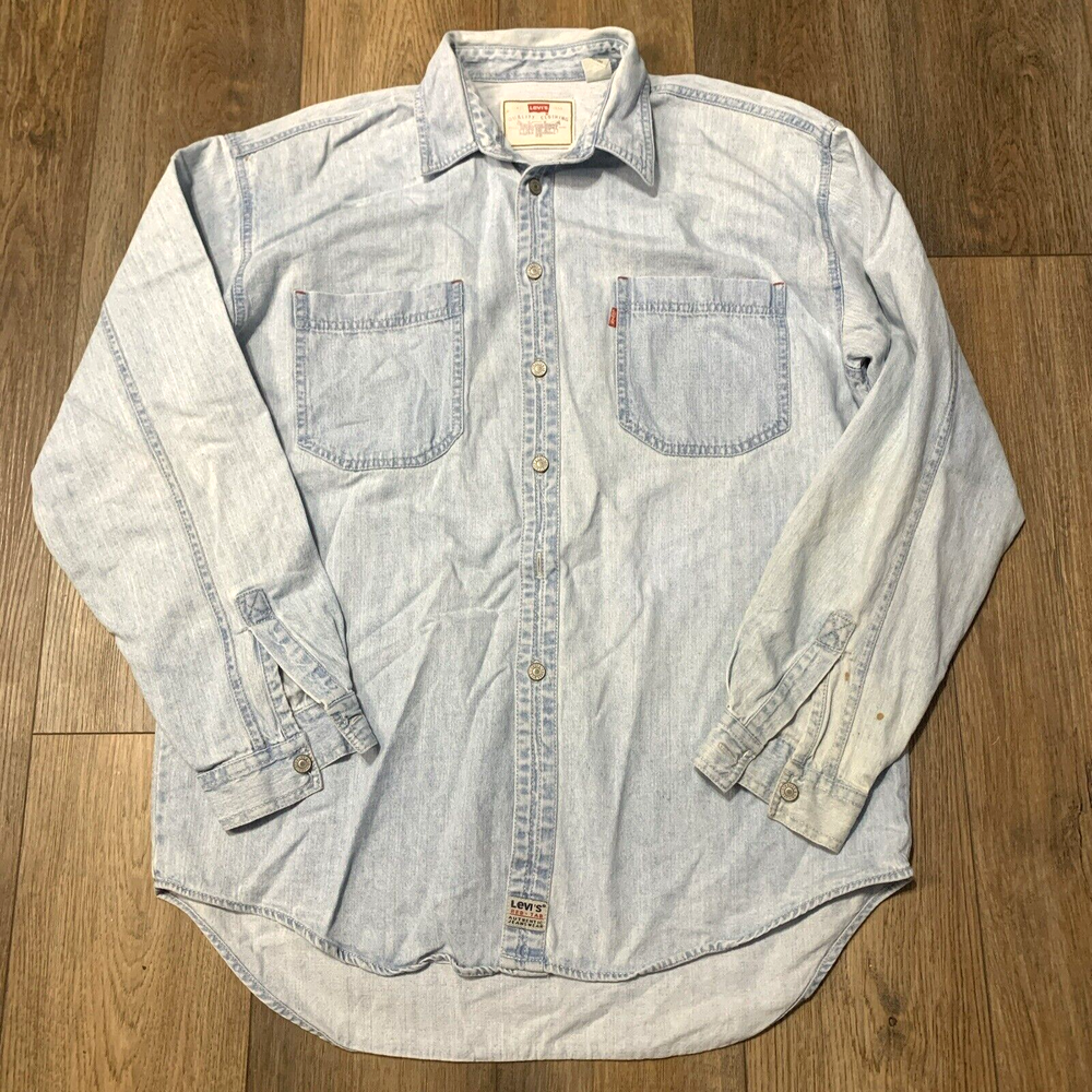 VTG 90s Levi's Red Tab Button Up Chambray Denim Shirt Mens L Work Western Cowboy
