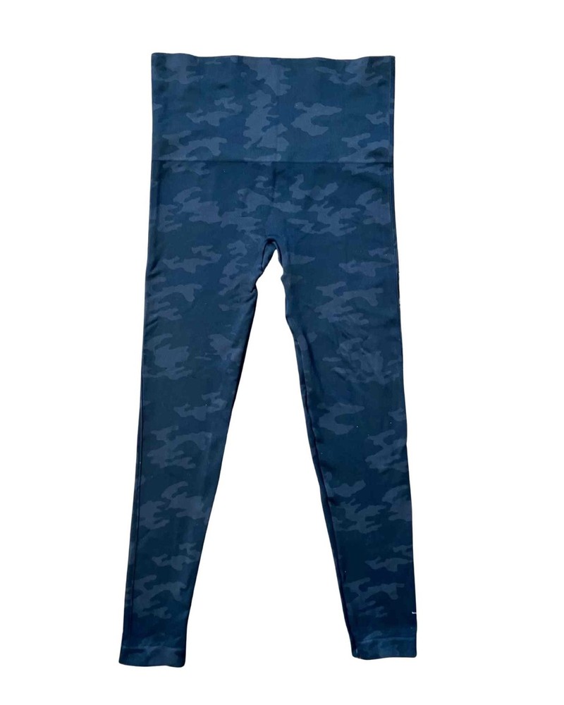 Spanx Dark Blue Camo Tummy Control Leggings Size Large Excellent Condition