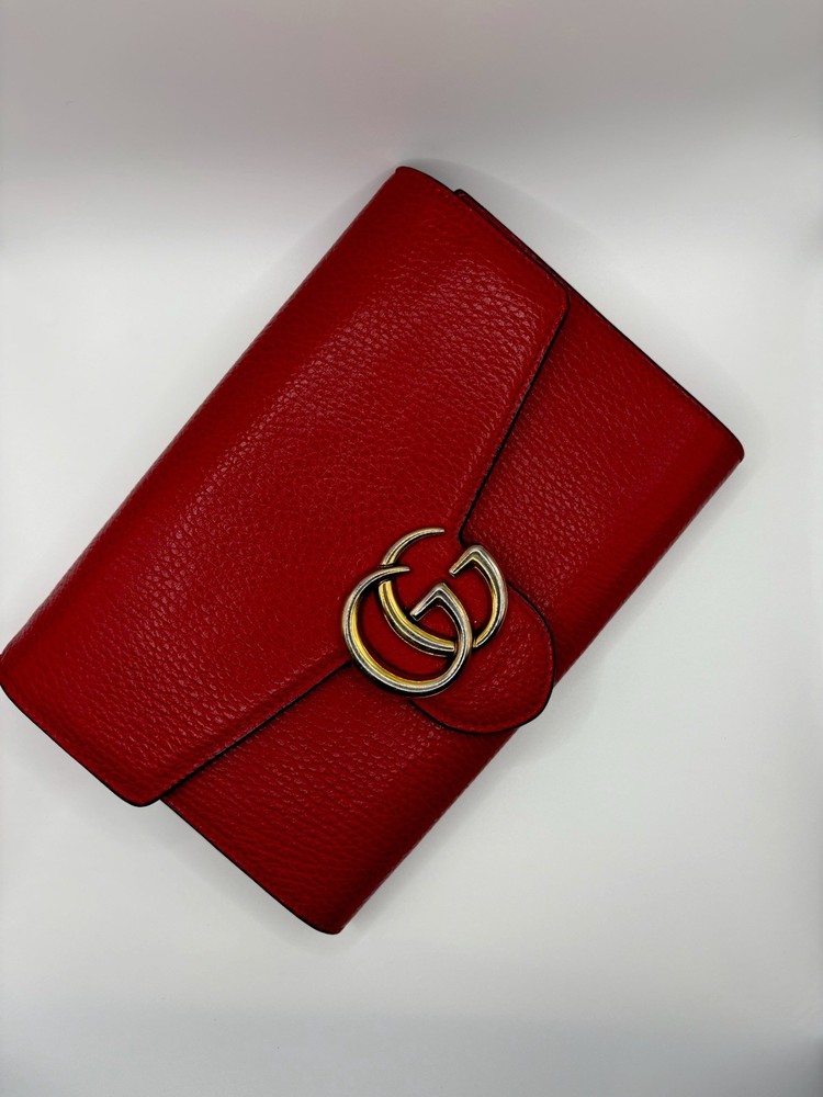 Gucci GG Marmont Red Leather Wallet on Chain Crossbody Bag