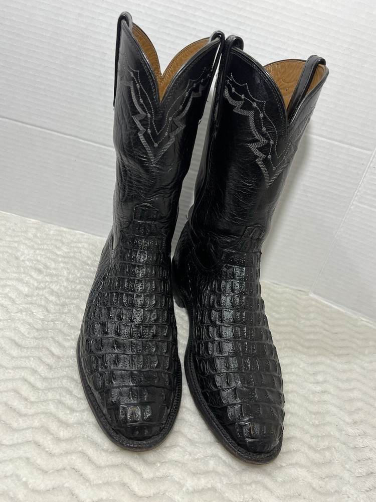 Lucchese 1883 Mens Black Croc Caiman Western Cowboy Roper Boot Size 9.5D Handmade