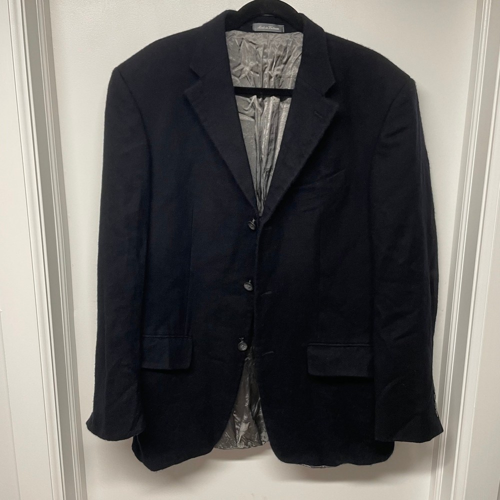 Oscar de la Renta Mens Navy Blue Wool 3-Button Blazer Size 42L