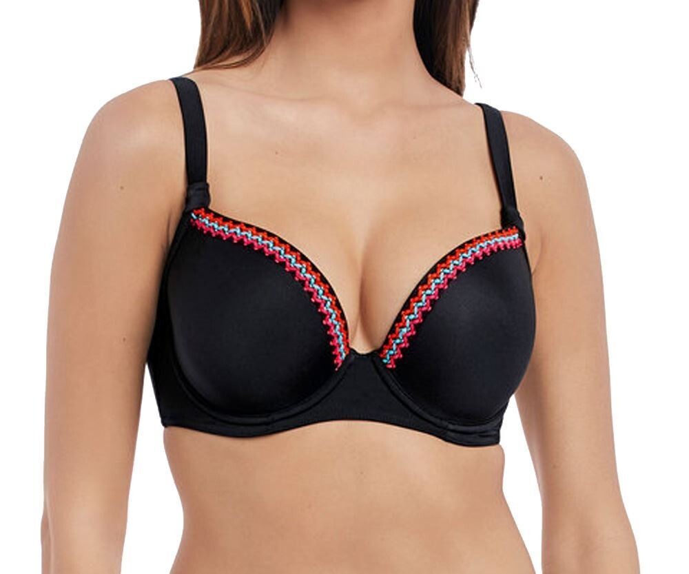 Freya Mariachi Bikini Top 28E Black Underwired Padded Moulded Plunge Bra 2958