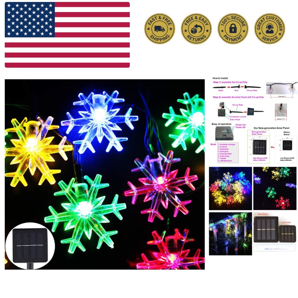 Solar Christmas Lights Outdoor Waterproof Decorations 20 Ft 30 LED Snowflake ...
