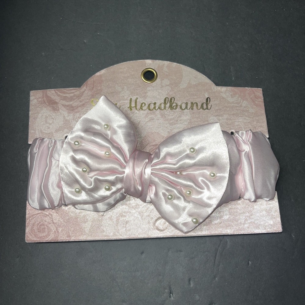 NEW, LIGHT PINK BOW WITH PEARLS SPA HEADBAND