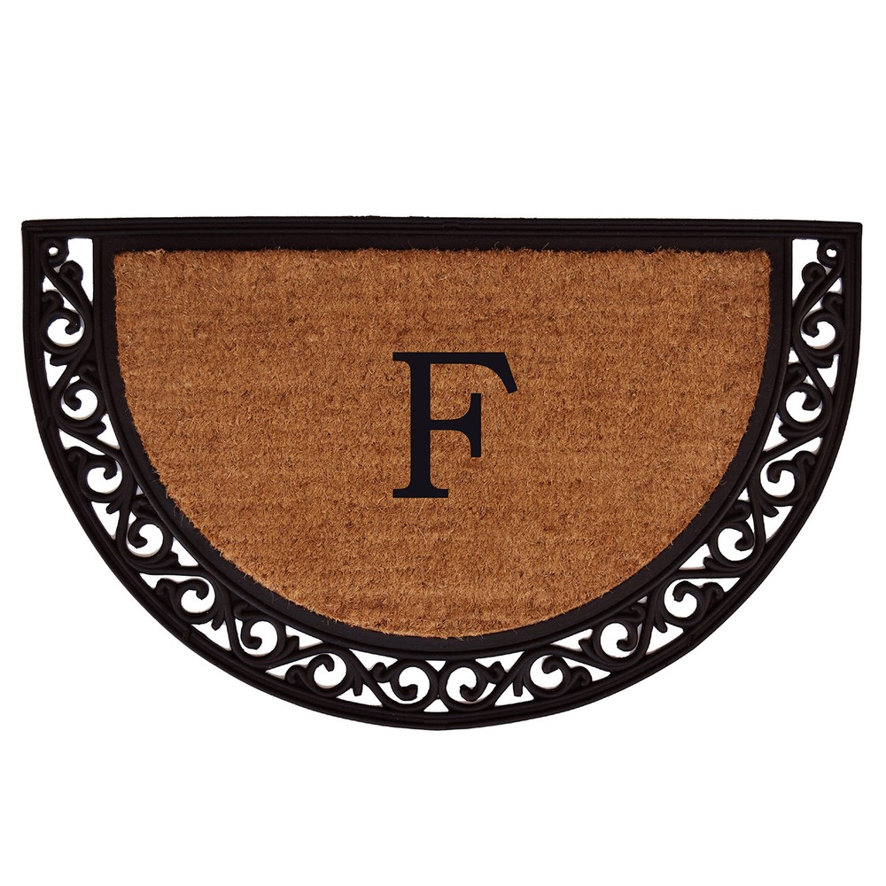 Heavy-Duty Monogrammed Ornate Scroll Doormat Featuring Letter F Design